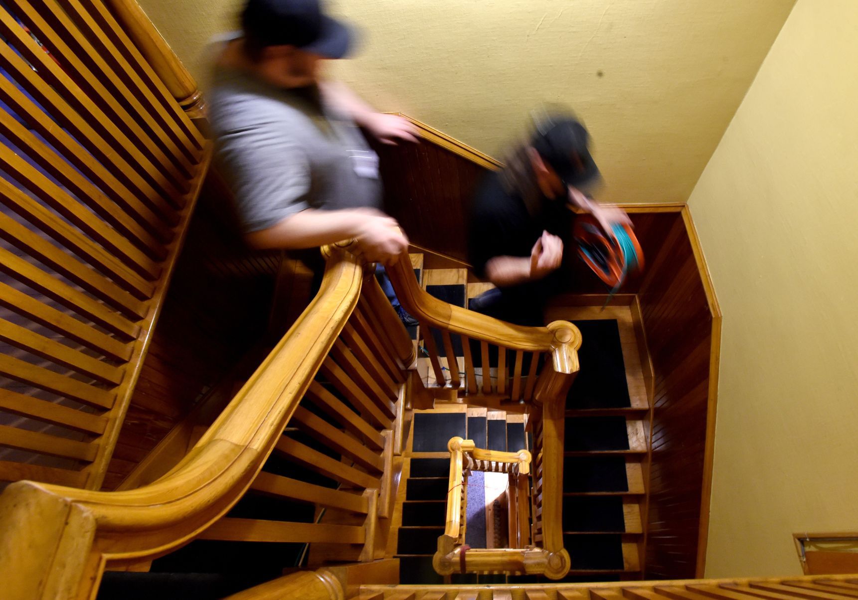 Ryan and Curtis descend the stairs